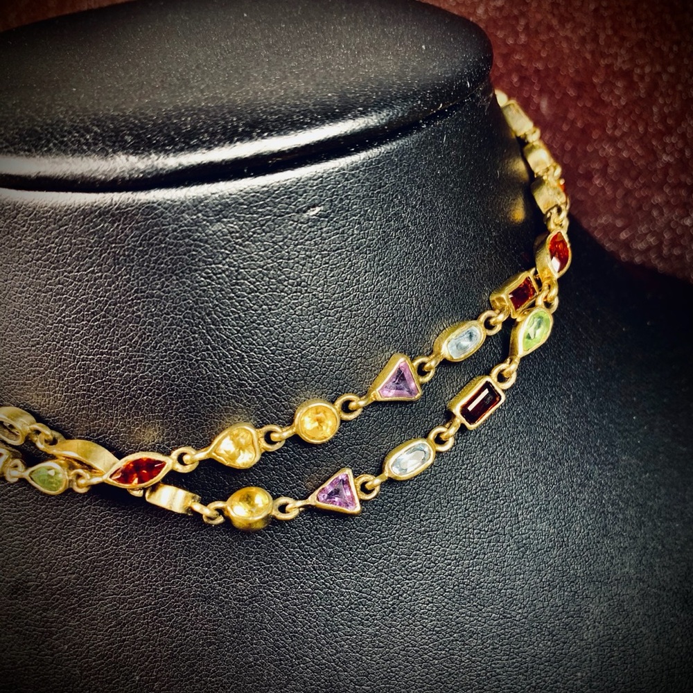 Gold plated rainbow gemstone long strand necklace